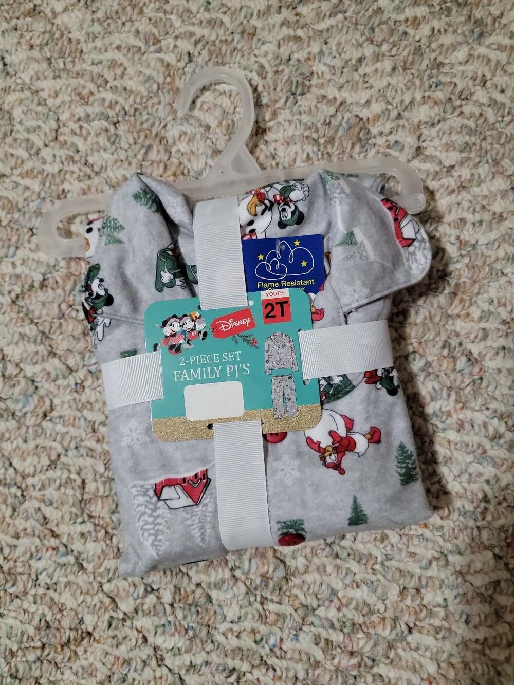 Disney Mickey Mouse Toddler Pajama Set Size 2T Grey Holiday PJs NWT